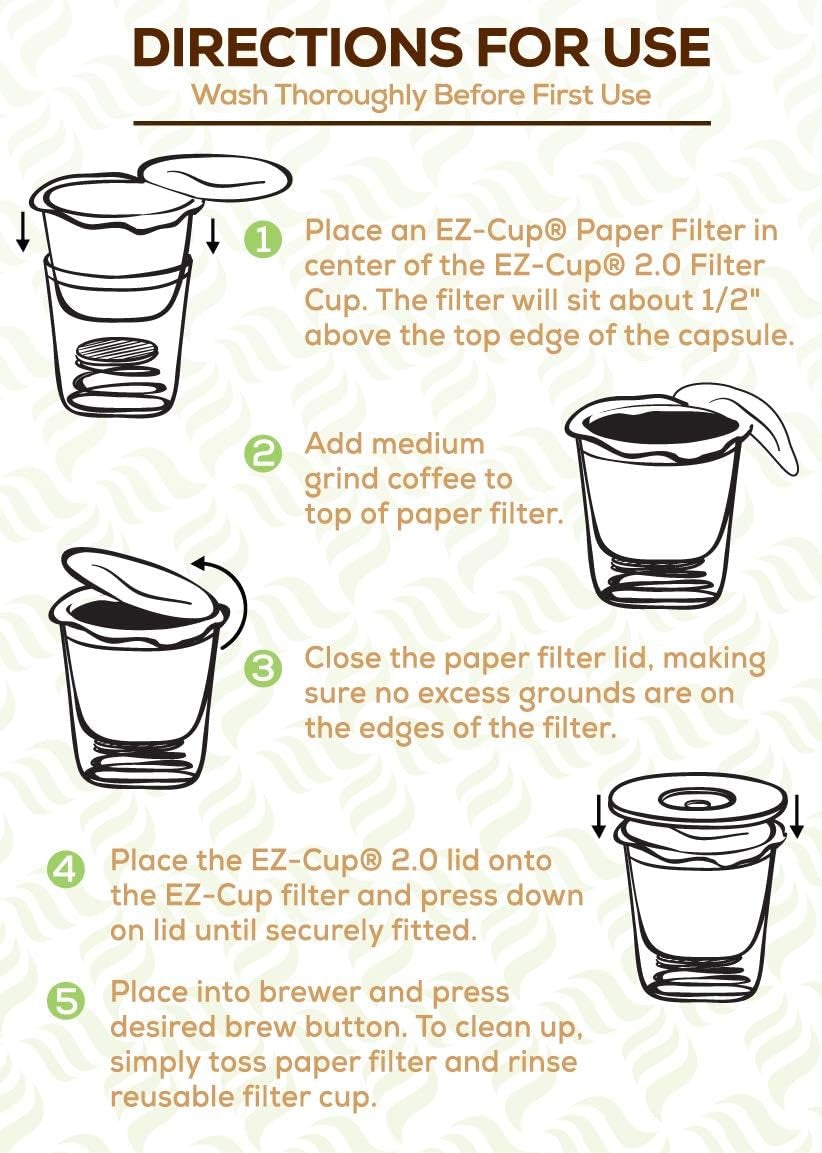 Ez-Cup 2.0 Starter Pack | Reusable K Cup Coffee Pod Capsule with 25 Disposable Paper Filters (Starter Pack)