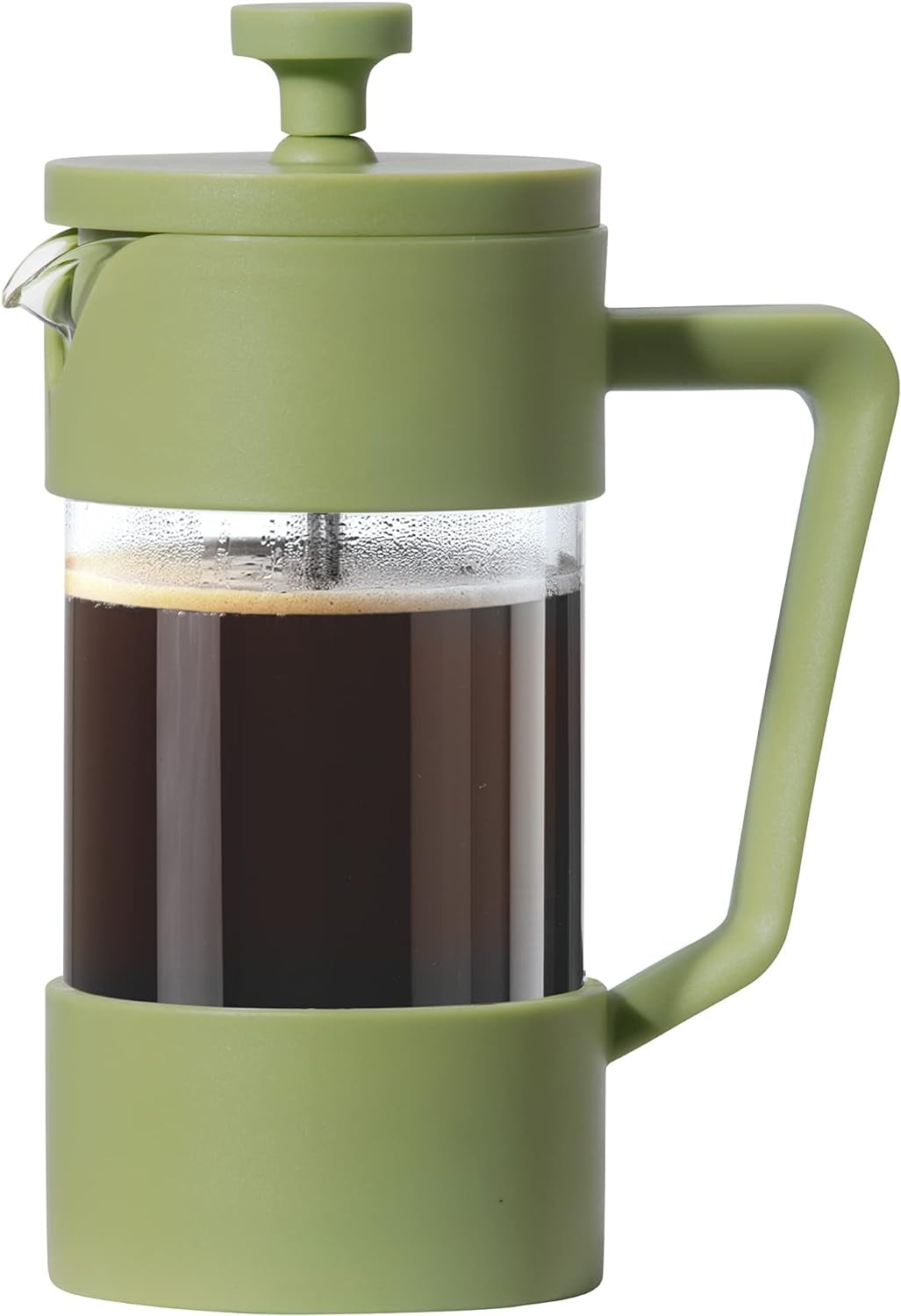 French Press Coffee Maker (12Oz)- Borosilicate Glass, Coffee Press, Single Cup French Press, 3 Cup Capacity, Olive