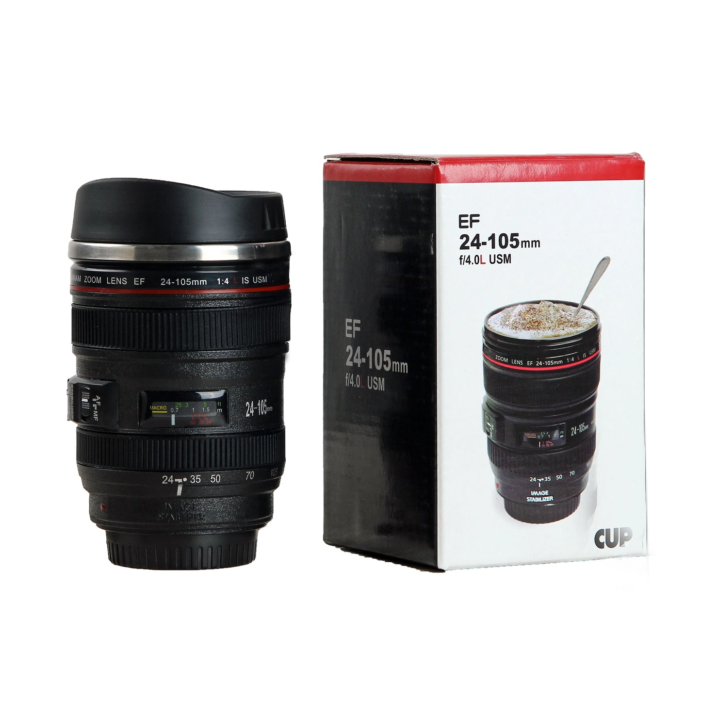 Stainless Steel Camera Ef24-105Mm Coffee Lens Mug White Black Coffee Mugs Creative Gift Coffee Cups Canecas Tazas Vaso Caf