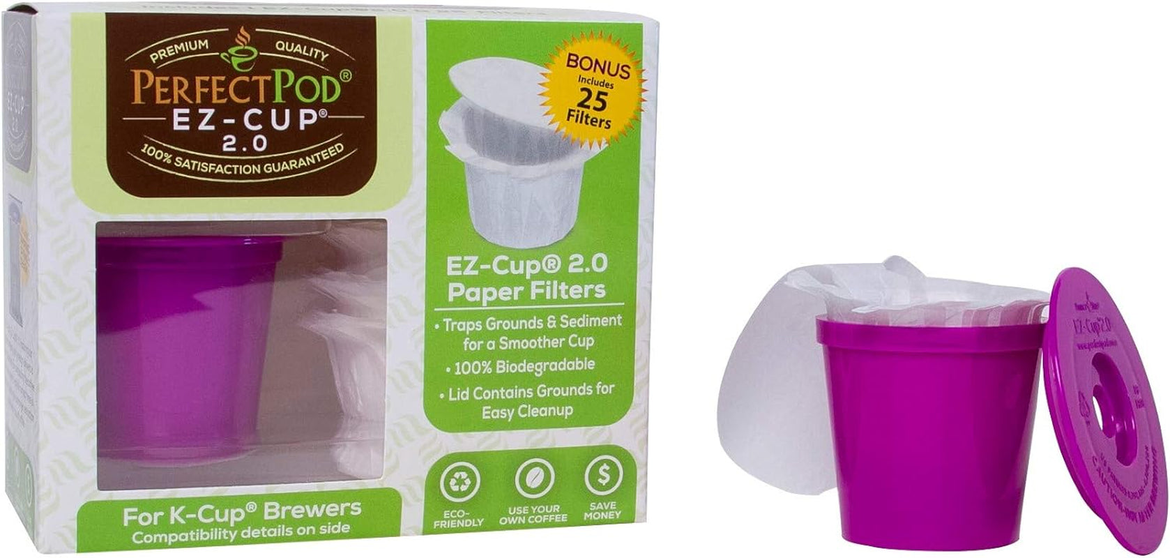 Ez-Cup 2.0 Starter Pack | Reusable K Cup Coffee Pod Capsule with 25 Disposable Paper Filters (Starter Pack)