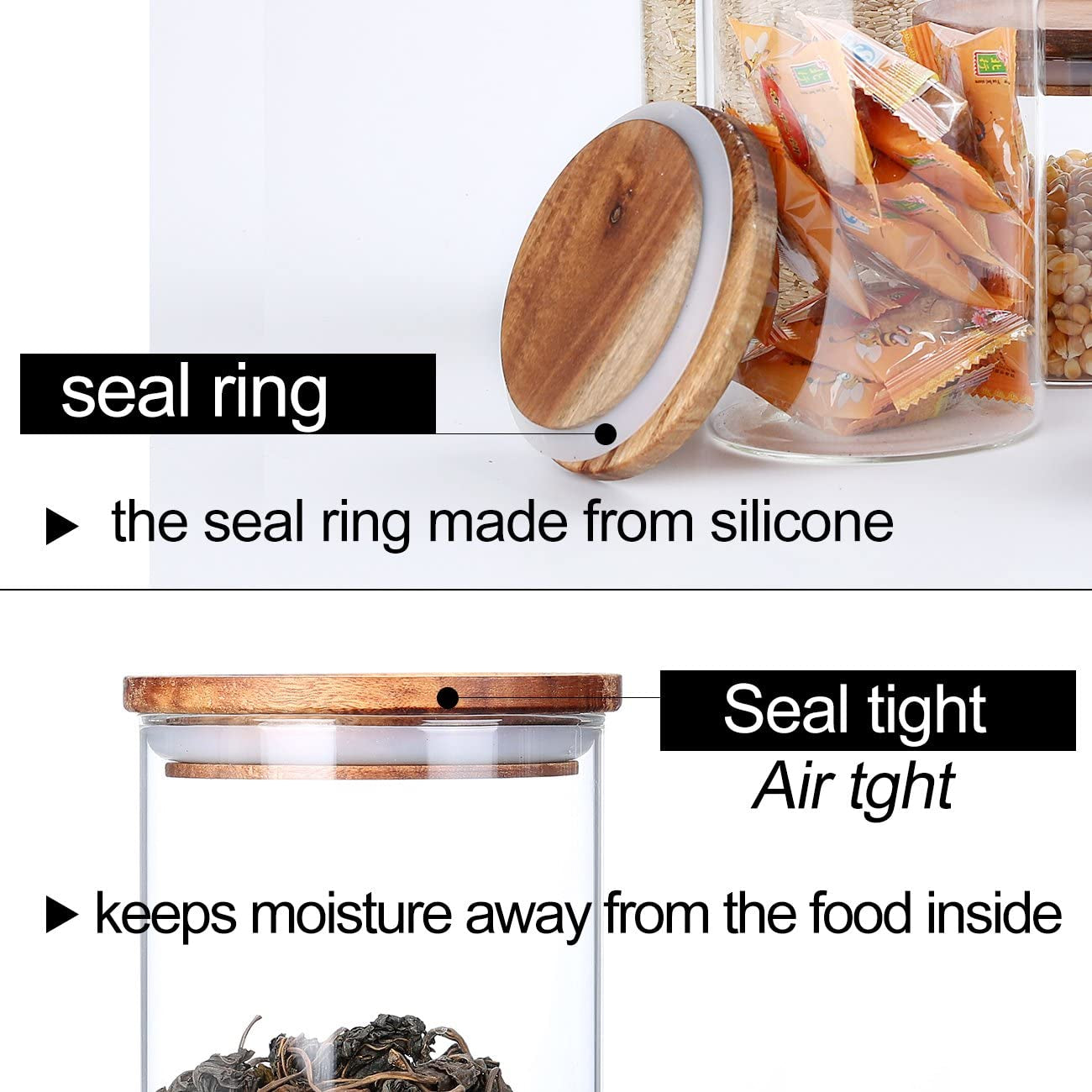 Glass Canister with Wood Lid,Tea Canisters for Loose Tea,Airtight Tea Containers,Airtight Glass Container for Loose Leaf Tea,Coffee Bean,Glass Jar Wood Lid,39 Fluid-Oz (1.2 Quart)