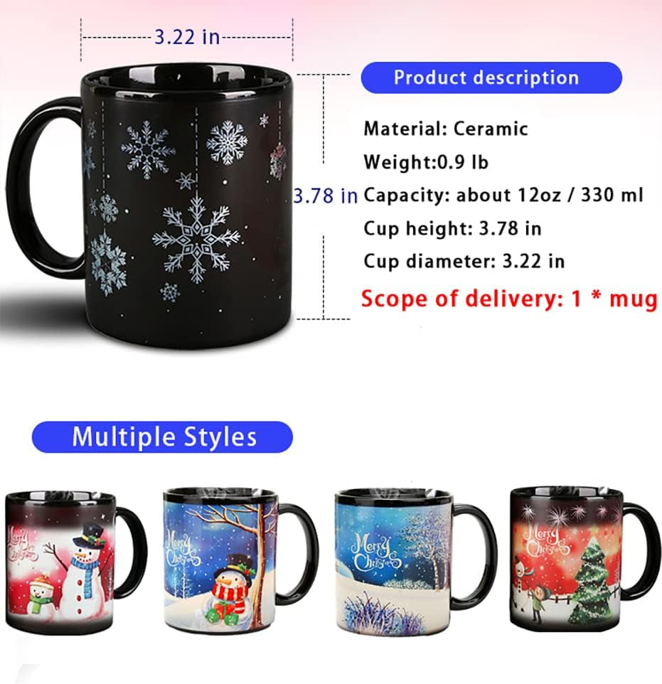 Christmas Coffee Mug Magic Heat Changing Mug 12 Oz Color Changing Mug Heat Sensitive Coffee Mug with Gift Box Holiday Coffee Mug Christmas Mugs for Women,Men,Kid,Family, Friends (Xmas Tree)