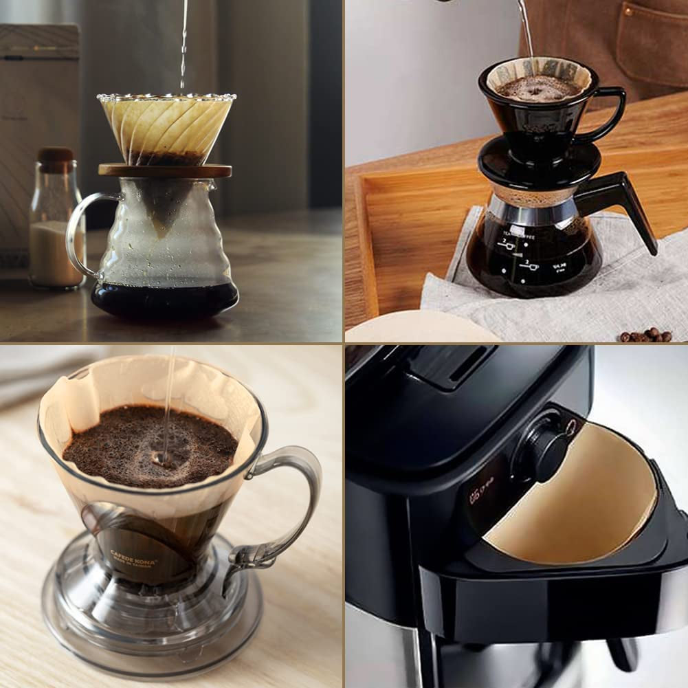 Size 4 Coffee Filters, 8-12 Cup, Set of 200, Coffee Filters 4 Cone Paper, Natural Unbleached Paper Filters for Pour over Coffee Dripper and Coffee Maker