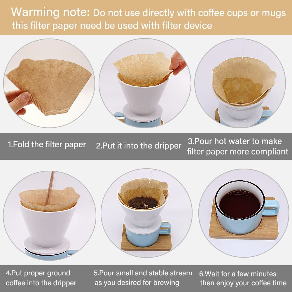 Size 4 Coffee Filters, 8-12 Cup, Set of 200, Coffee Filters 4 Cone Paper, Natural Unbleached Paper Filters for Pour over Coffee Dripper and Coffee Maker