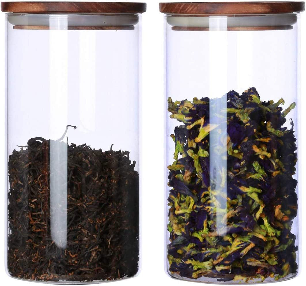 Glass Canister with Wood Lid,Tea Canisters for Loose Tea,Airtight Tea Containers,Airtight Glass Container for Loose Leaf Tea,Coffee Bean,Glass Jar Wood Lid,39 Fluid-Oz (1.2 Quart)