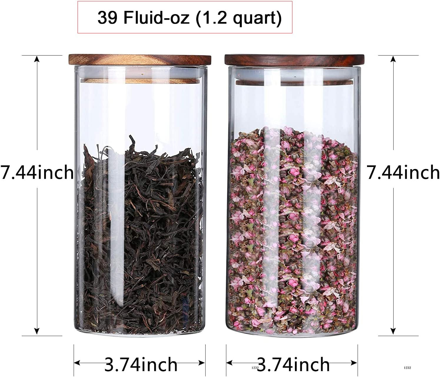 Glass Canister with Wood Lid,Tea Canisters for Loose Tea,Airtight Tea Containers,Airtight Glass Container for Loose Leaf Tea,Coffee Bean,Glass Jar Wood Lid,39 Fluid-Oz (1.2 Quart)