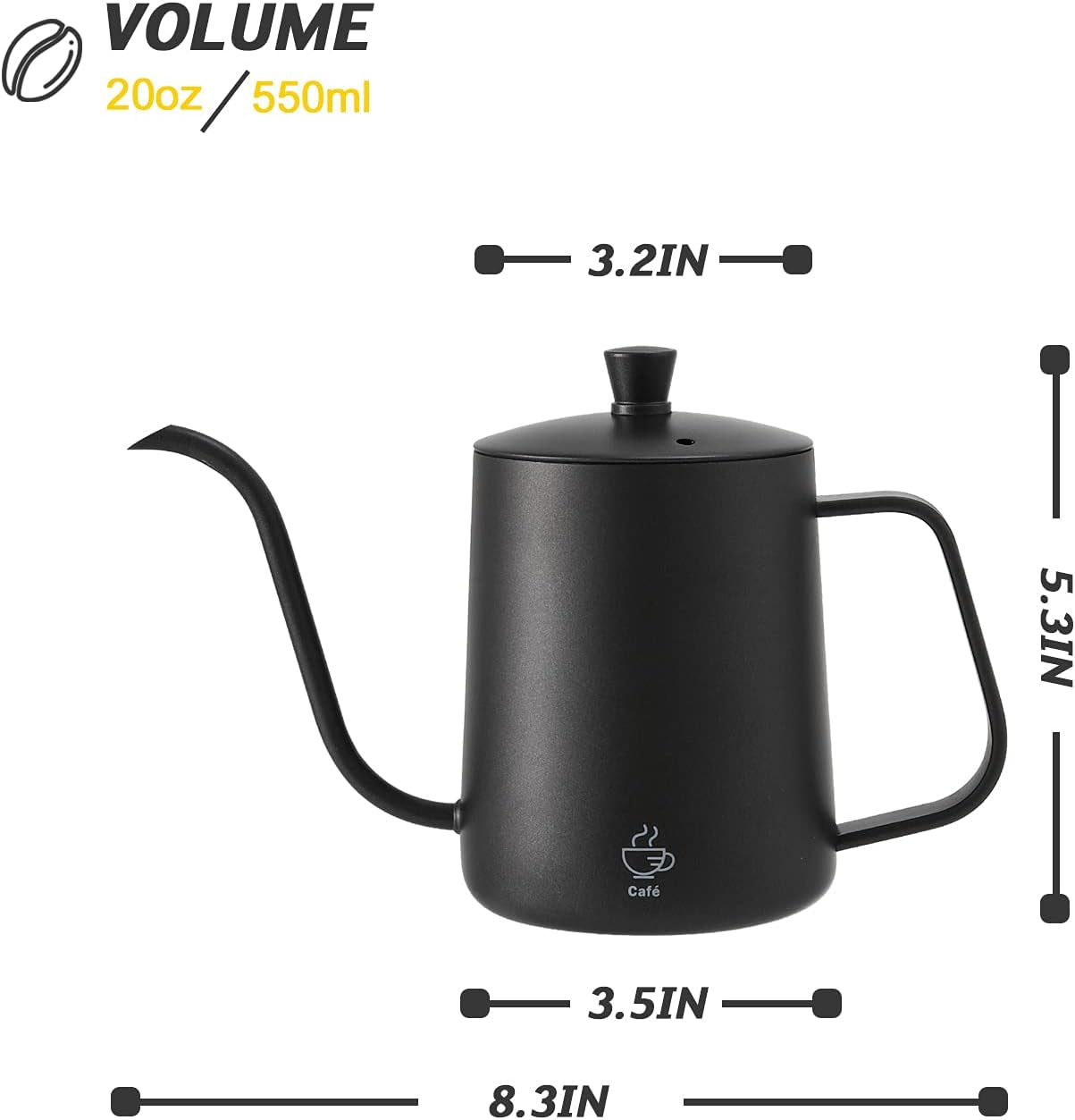 Pour over Coffee Kettle Mini 20 OZ Gooseneck Kettle Spout Coffee Pots Drip Coffee Maker Kettle Long Narrow Stainless Steel Pour over Kettle