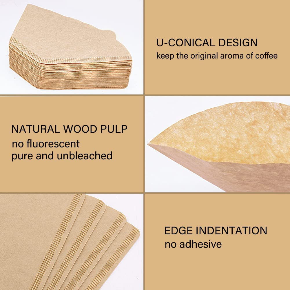 Size 4 Coffee Filters, 8-12 Cup, Set of 200, Coffee Filters 4 Cone Paper, Natural Unbleached Paper Filters for Pour over Coffee Dripper and Coffee Maker