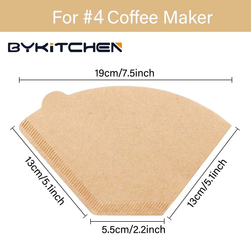 Size 4 Coffee Filters, 8-12 Cup, Set of 200, Coffee Filters 4 Cone Paper, Natural Unbleached Paper Filters for Pour over Coffee Dripper and Coffee Maker