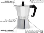 Classic Stovetop Espresso and Coffee Maker, Moka Pot for Italian and Cuban Café Brewing, Greca Coffee Maker, Cafeteras, 6 Espresso Cups, Silver