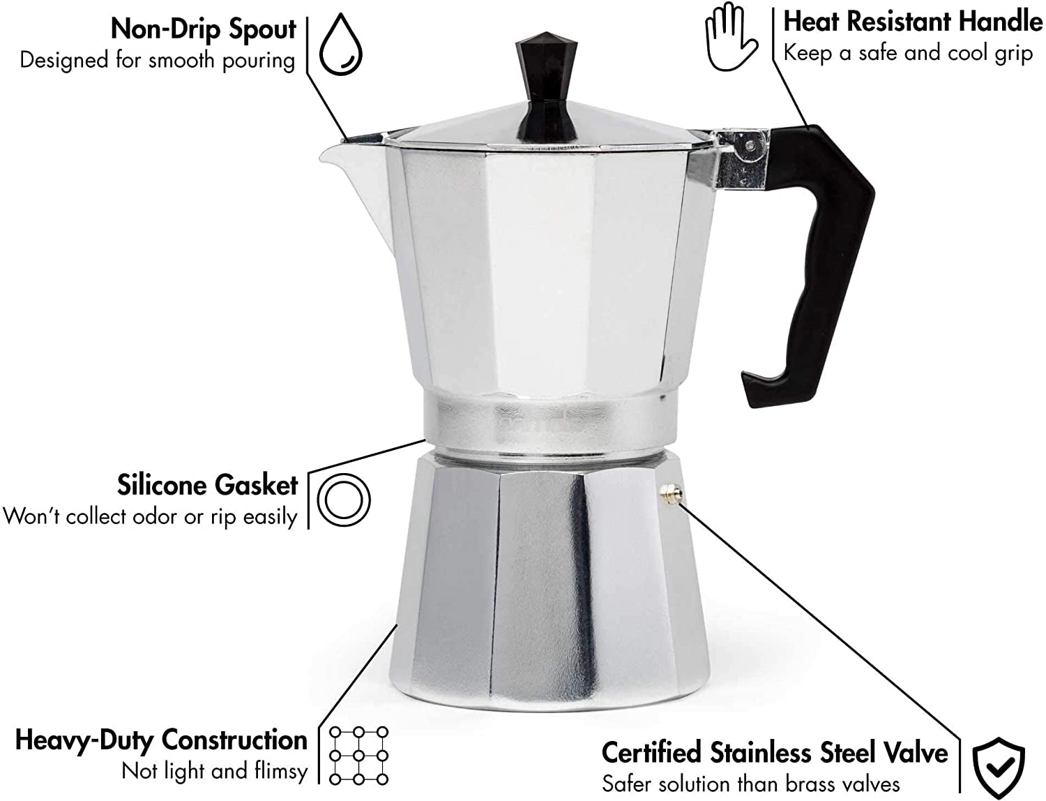 Classic Stovetop Espresso and Coffee Maker, Moka Pot for Italian and Cuban Café Brewing, Greca Coffee Maker, Cafeteras, 6 Espresso Cups, Silver